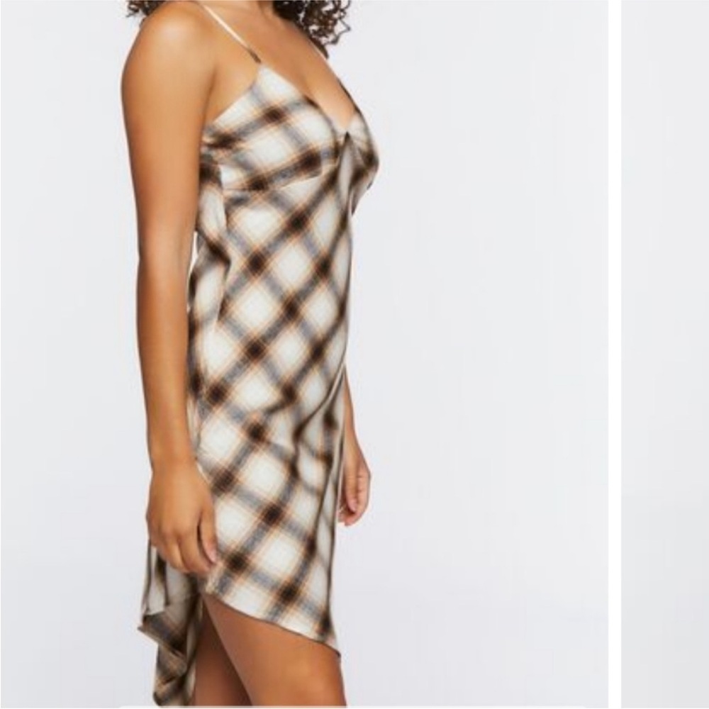 VTG 90s Y2K Forever 21 Brown Flannel Asymmetrical Babydoll Slip Dress S Western - Picture 2 of 12